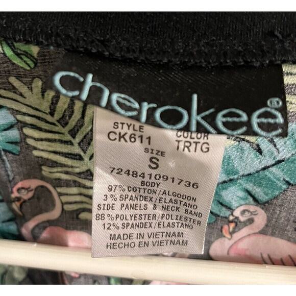 Cherokee Scrub Top Sloth SIZE SMALL tropical flamingo monkey rainforest green - Picture 4 of 5